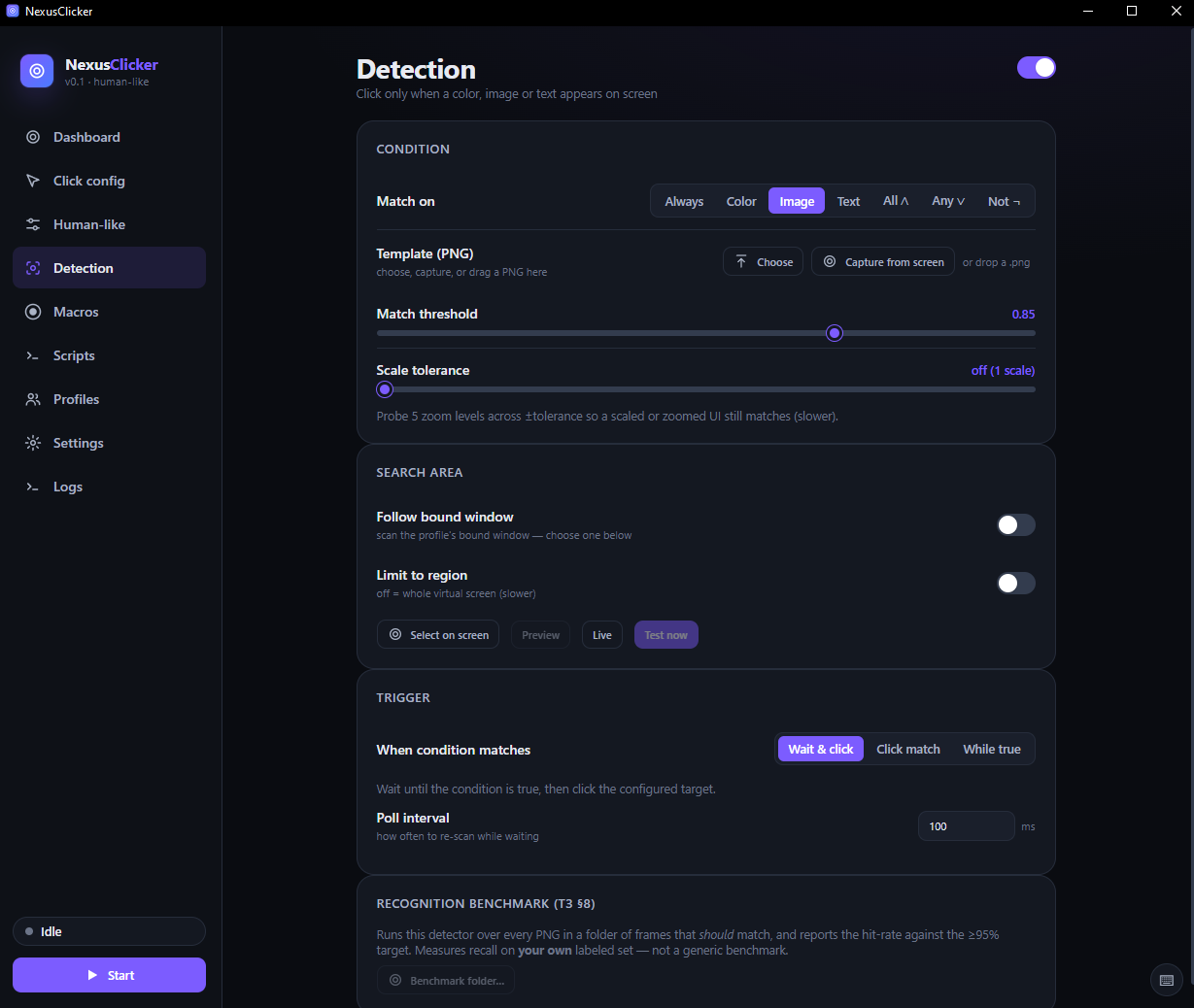 NexusClicker detection and screen recognition